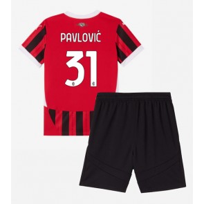 Billiga AC Milan Strahinja Pavlovic #31 Hemmatröja Barn 2024-25 Kortärmad (+ Korta byxor)